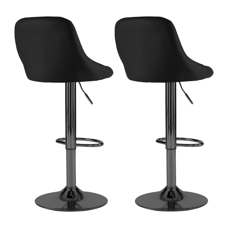 Neo Set of Two Black Leather Bar Stools