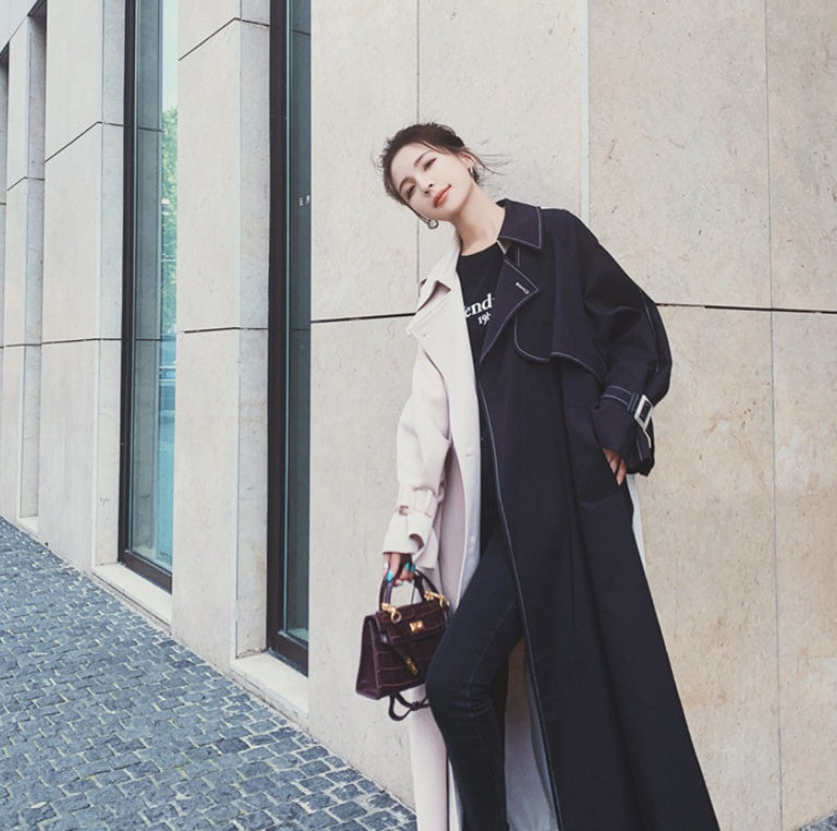 Stitching Contrast Windbreaker Mid-length Loose Coat