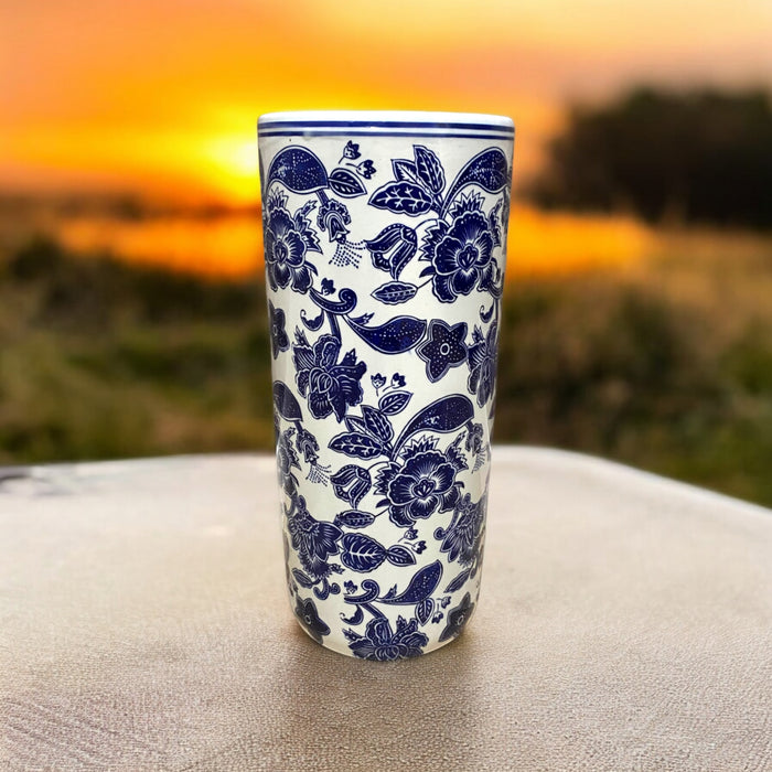 18" ROUND BLUE & WHITE FLORAL UMBRELLA STAND