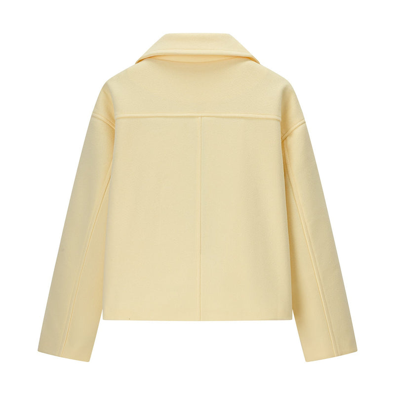 Lapel Long Sleeve Double Breasted Short Woolen Coat