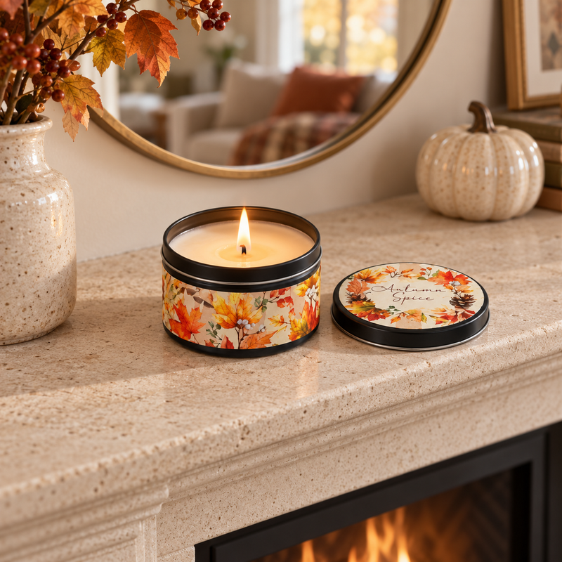 Autumn Spiced Scented Candle Tin with Lid