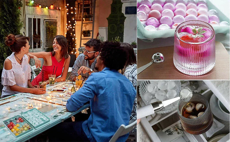 Reusable Ice Cube Tray With Container Scoop & Tongs BPA Free Makes 66 Ice Balls