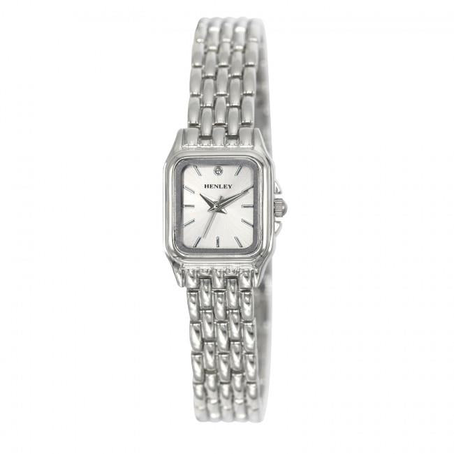 Henley Ladies Rectangular Petite Case sunray dial Silver Plated Bracelet Watch H07240.2