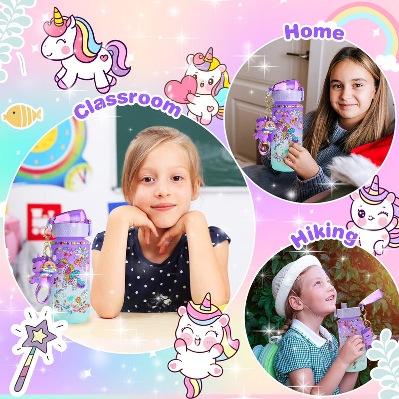Decorate Your Own Unicorn Water Bottle – Craft Kit for Girls Ages 5–12 with Gem Stickers, Unicorn Pendant & 600ml Bottle – Birthday Gift Idea