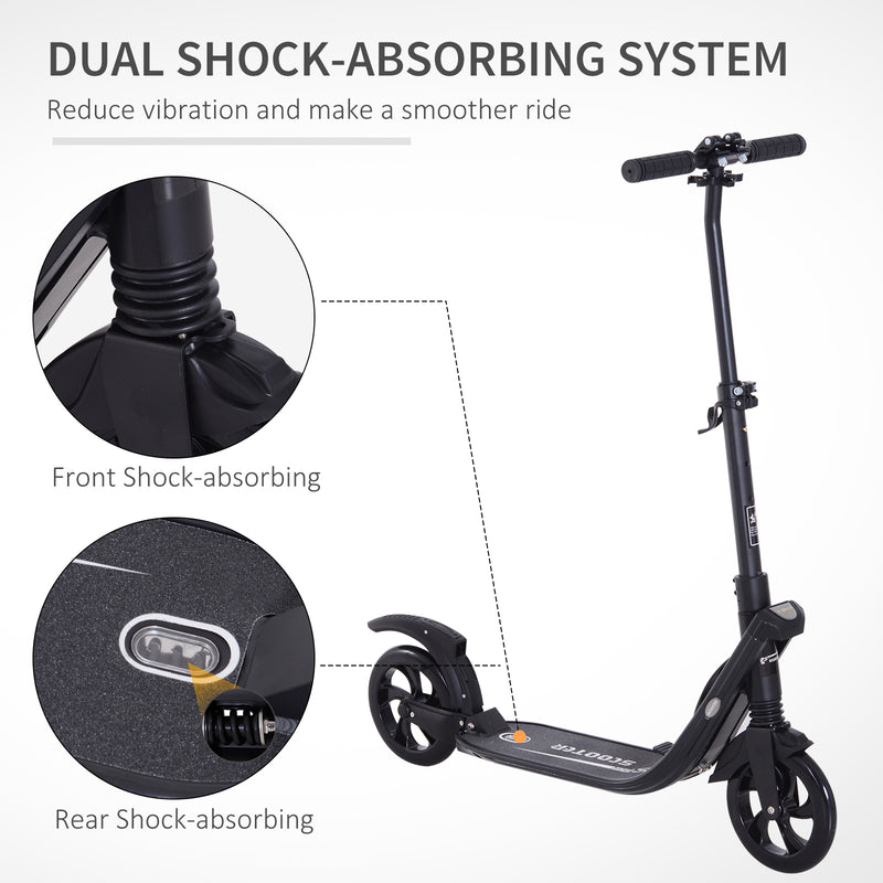 HOMCOM Folding Kick Scooter Hight-Adjustable Urban Scooter w/Rear Brake Black
