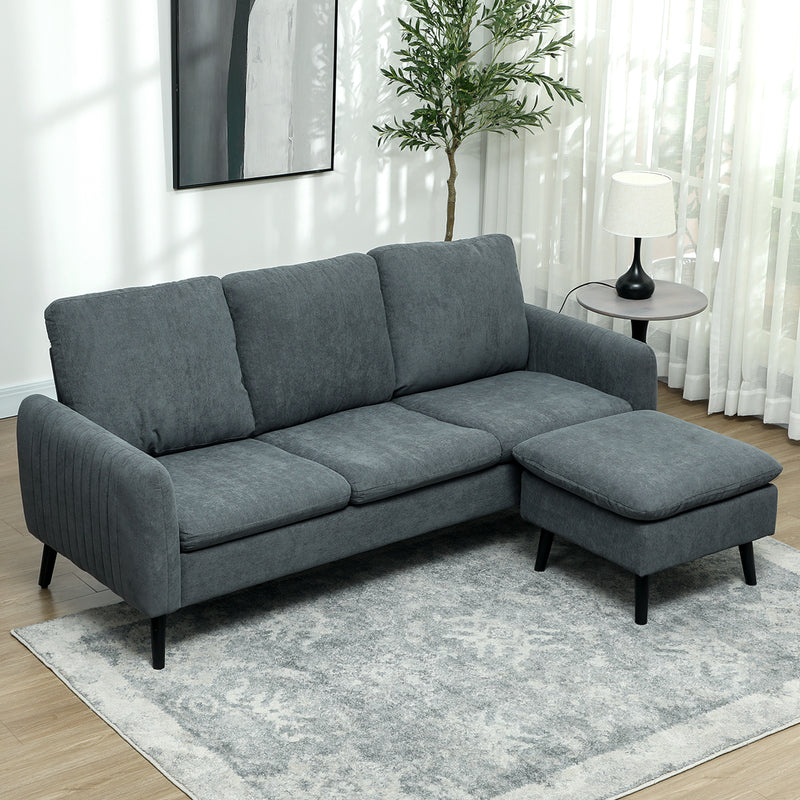 HOMCOM 3 Seater Corner Sofa Couch Settee with Chaise Lounge, Charcoal Grey