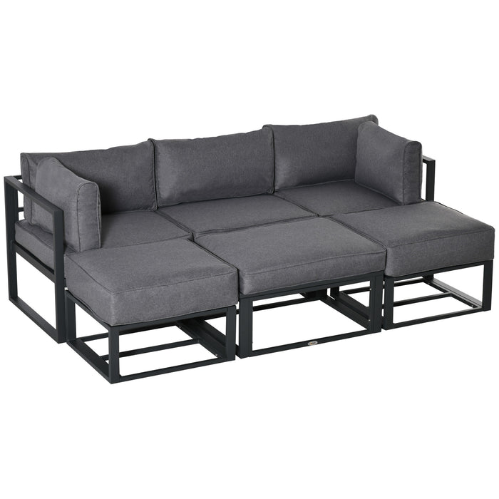 Daybed 6 Piece Sectional Sofa Set, & Coffee Table, Footstool & Cushions, Grey