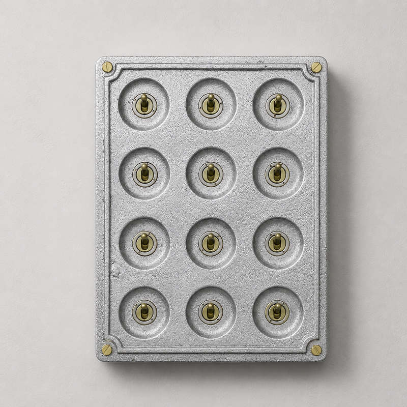 12 Gang 2 Way Solid Cast Metal Surface Mounting Conduit Light Switch Industrial - BS EN Approved Vintage Crabtree 1950’s Style