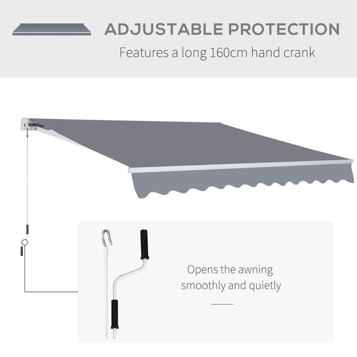 3x2.5m Manual Awning Canopy Sun Shade Shelter with Winding Handle, Grey