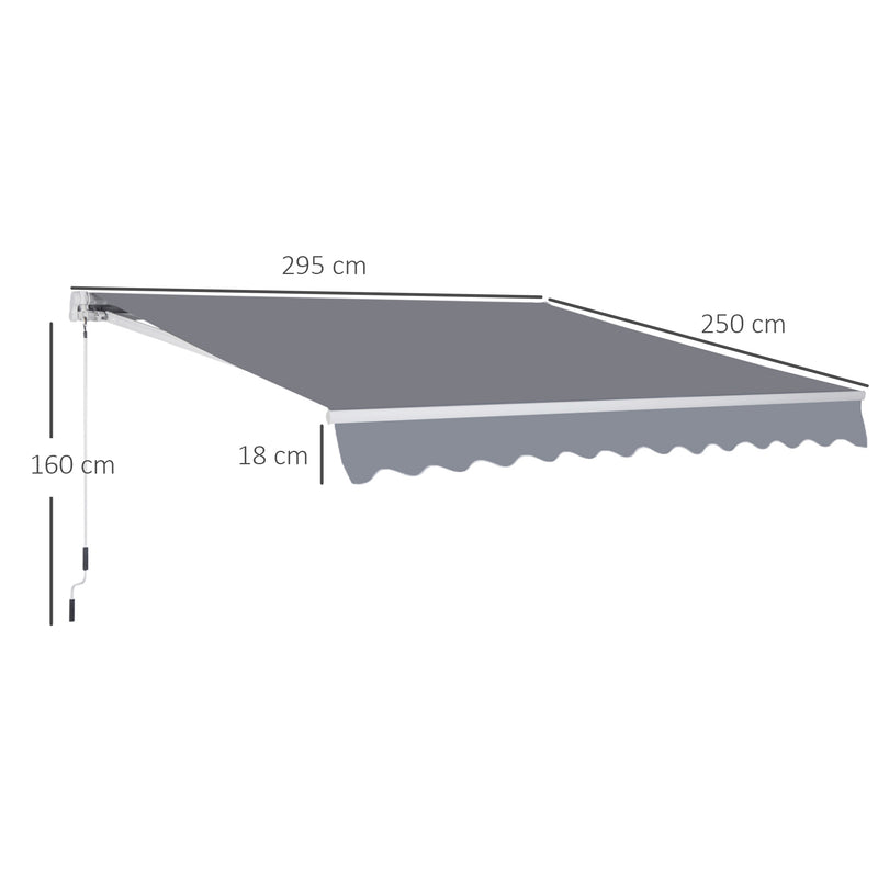 3x2.5m Manual Awning Canopy Sun Shade Shelter with Winding Handle, Grey