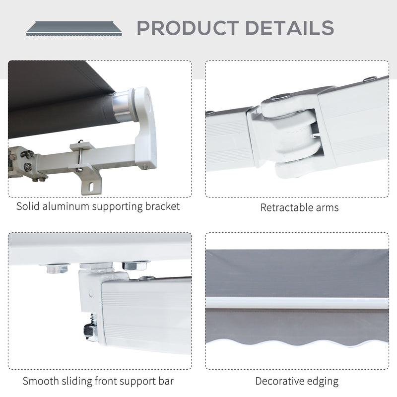 3x2.5m Manual Awning Canopy Sun Shade Shelter with Winding Handle, Grey