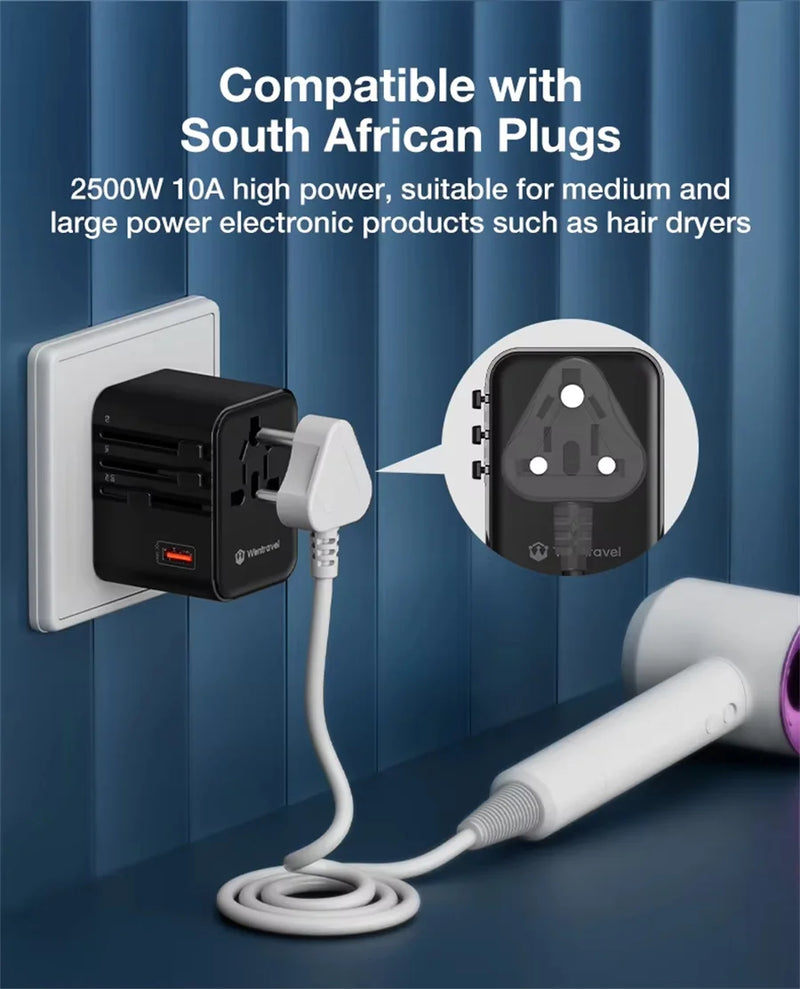 JINGMIN Universal Travel Adapter with 4 AC Outlets 1 USB Ports 2 Type-C PD 25W All-in-one Fast Power Charge On EU UK US AUS Plug