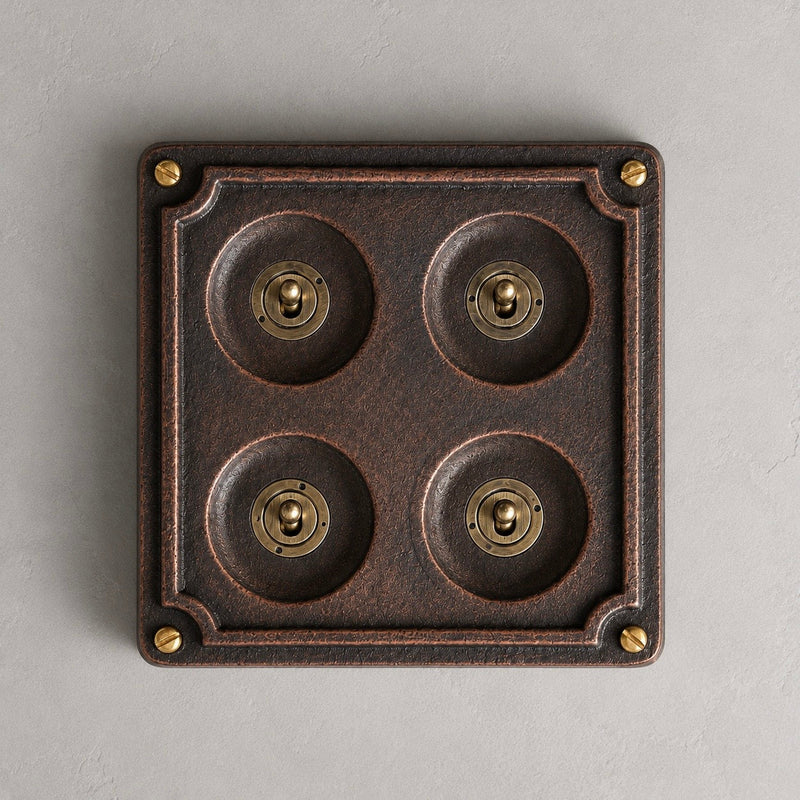 4 Gang 2 Way Solid Antique Copper Metal Surface Mounting Conduit Light Switch Industrial - BS EN Approved