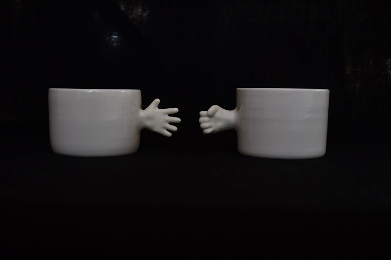 Gesture Ceramic Cups– Handmade Porcelain Coffee Cup (Rock-Paper- Scissors set)