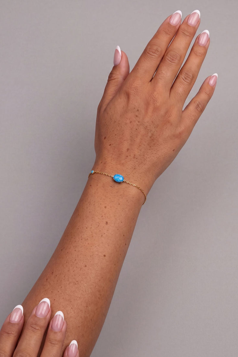 Oval Blue Opal Bracelet Gold