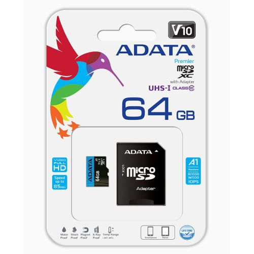 ADATA Premier Class 10 UHS-I MicroSD Card with Adapter - 32GB to 512GB
