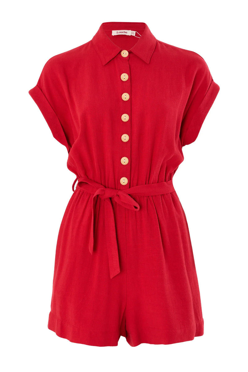 Addie Linen Mix Red Playsuit