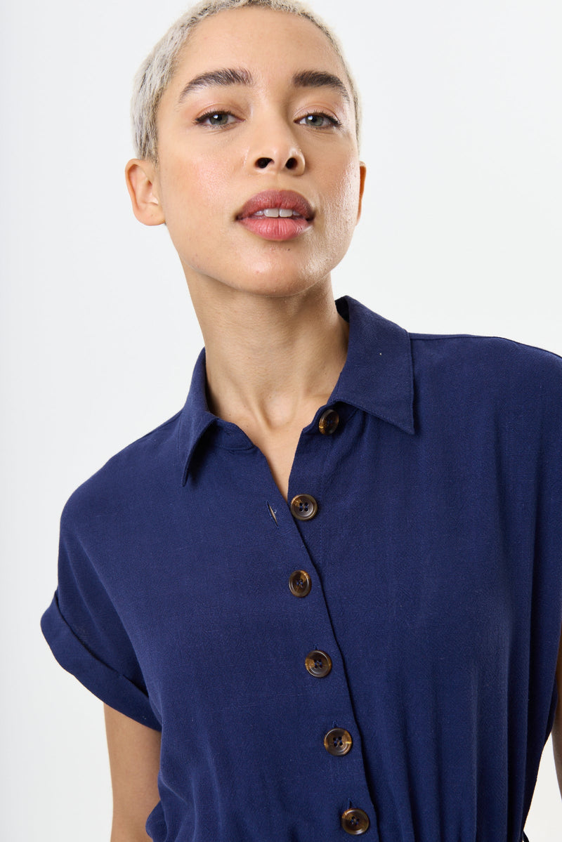 Addie Linen Mix Navy Playsuit