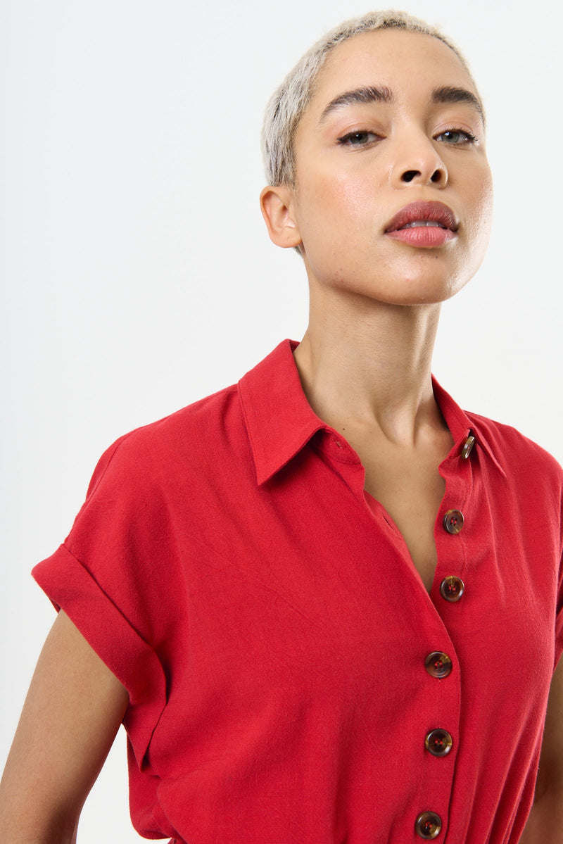 Addie Linen Mix Red Playsuit