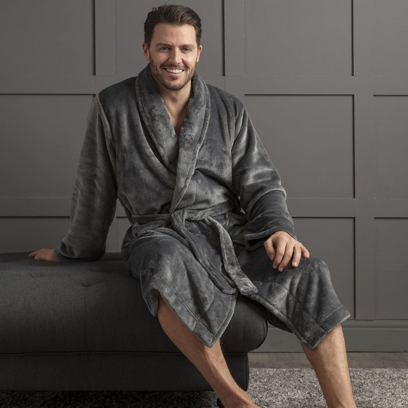 Mens Soft Fleece Warm Bathrobe Dressing Gown for Winter