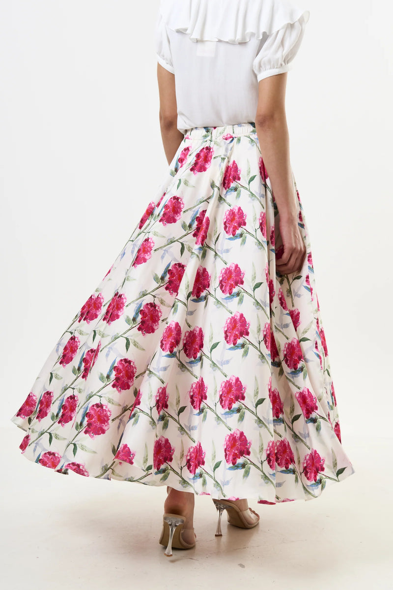 Agatha Loveflower Print Circle Midi Skirt