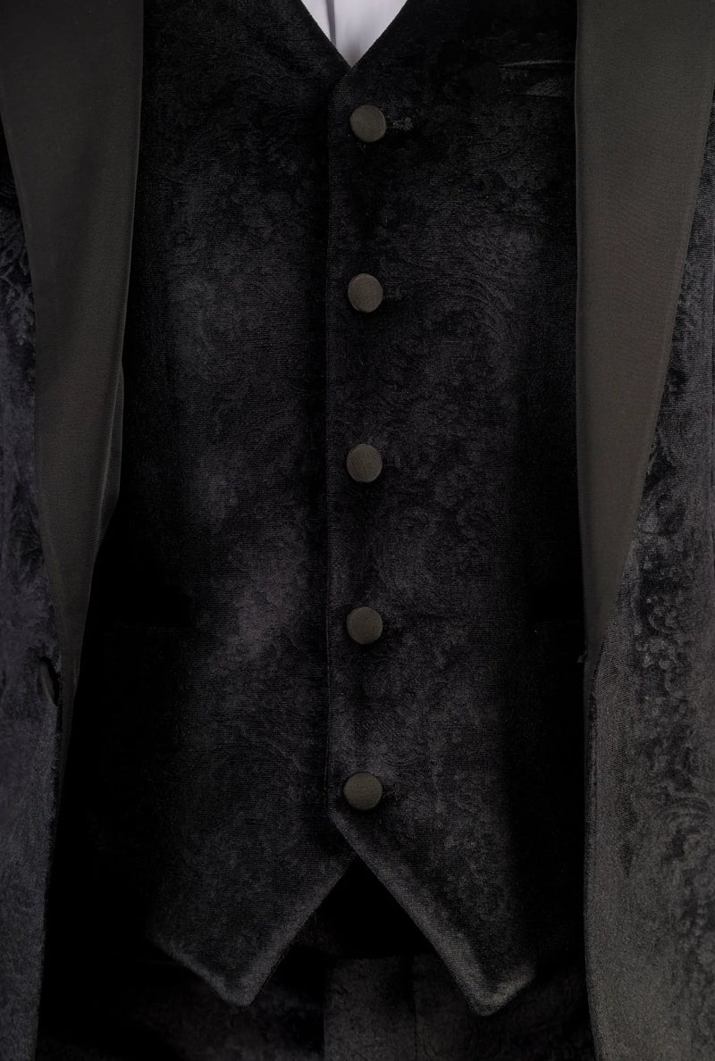 AK-26 - Men's Black 3 Piece Velvet Wedding Tuxedo Suit