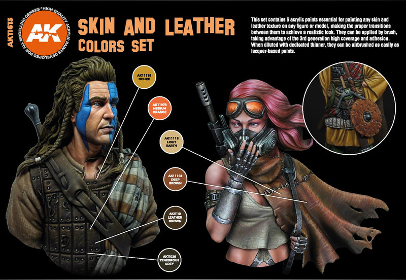 AK Interactive 3rd Gen Acrylic Skin & Leather Colors Set AK11613