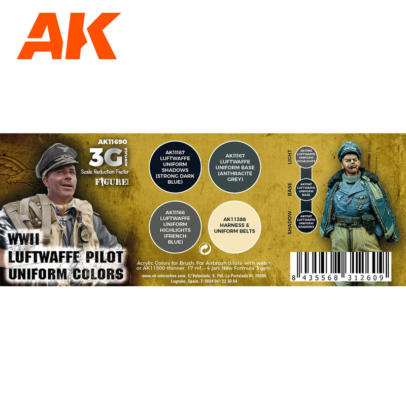 AK Interactive 3rd Gen Aircraft Paint Set - WWII Luftwaffe Uniform Colors AK11690