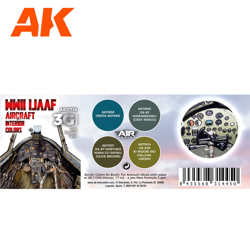 AK Interactive 3rd Gen Aircraft Paint Set - WWII IJAAF Aircraft Interior Colors Set