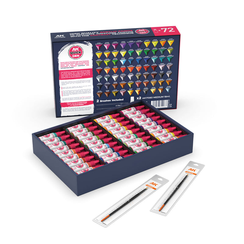 AK Interactive Quick Gen Paint Set - 72 Colors & 2 Brushes