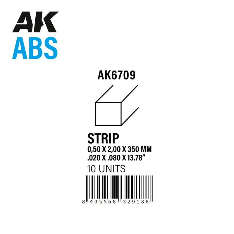 AK Interactive - Strips 0.5mm x 2mm x 350mm - ABS Strip