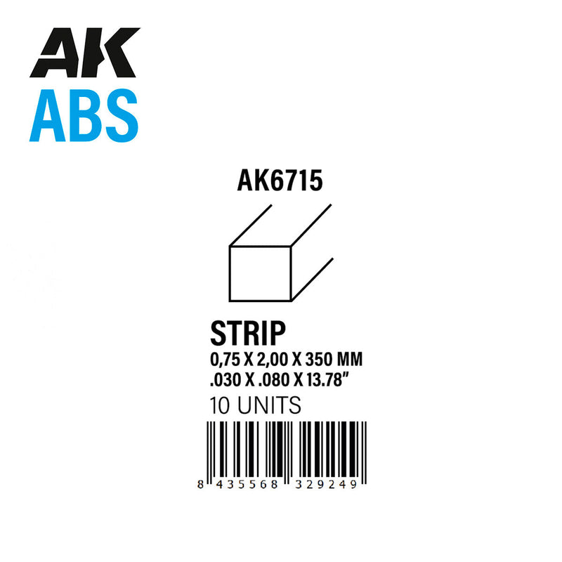 AK Interactive - Strips 0.75mm x 2mm x 350mm - ABS Strip