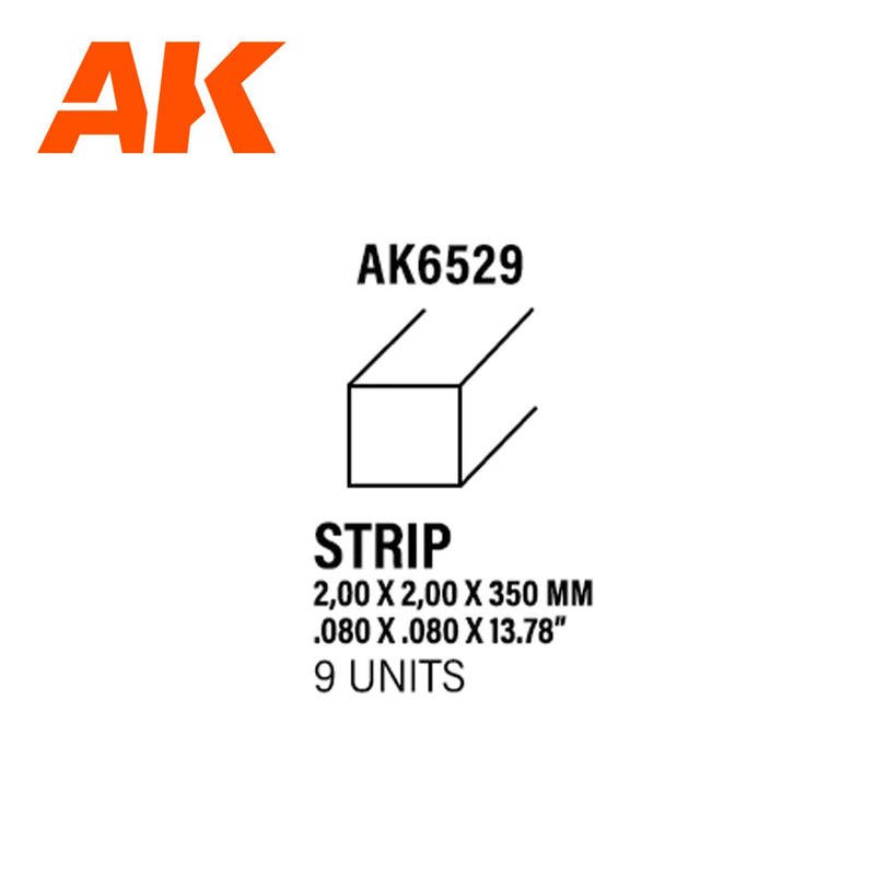 AK Interactive - Strips 2.00 x 2.00 x 350mm - Styrene Strip