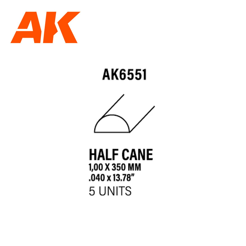 AK Interactive - Half Cane 1mm x 350mm - Styrene Strip