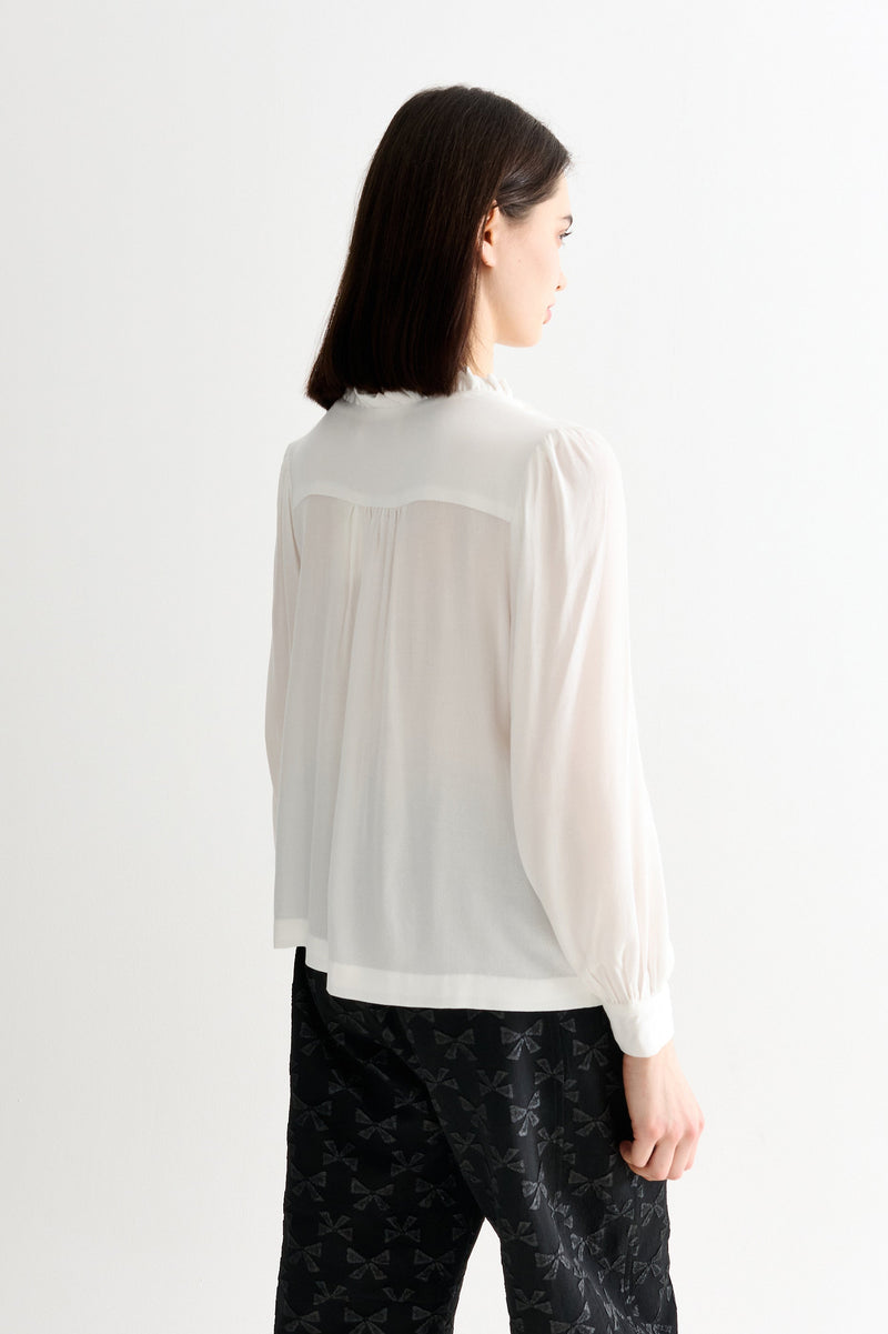 Alegra Moss Crepe Frill V-Neck Blouse