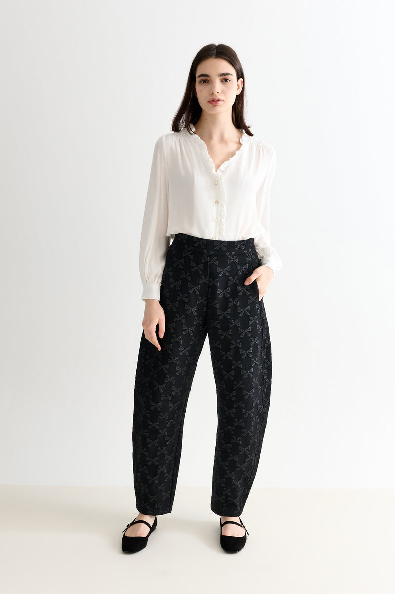 Alegra Moss Crepe Frill V-Neck Blouse