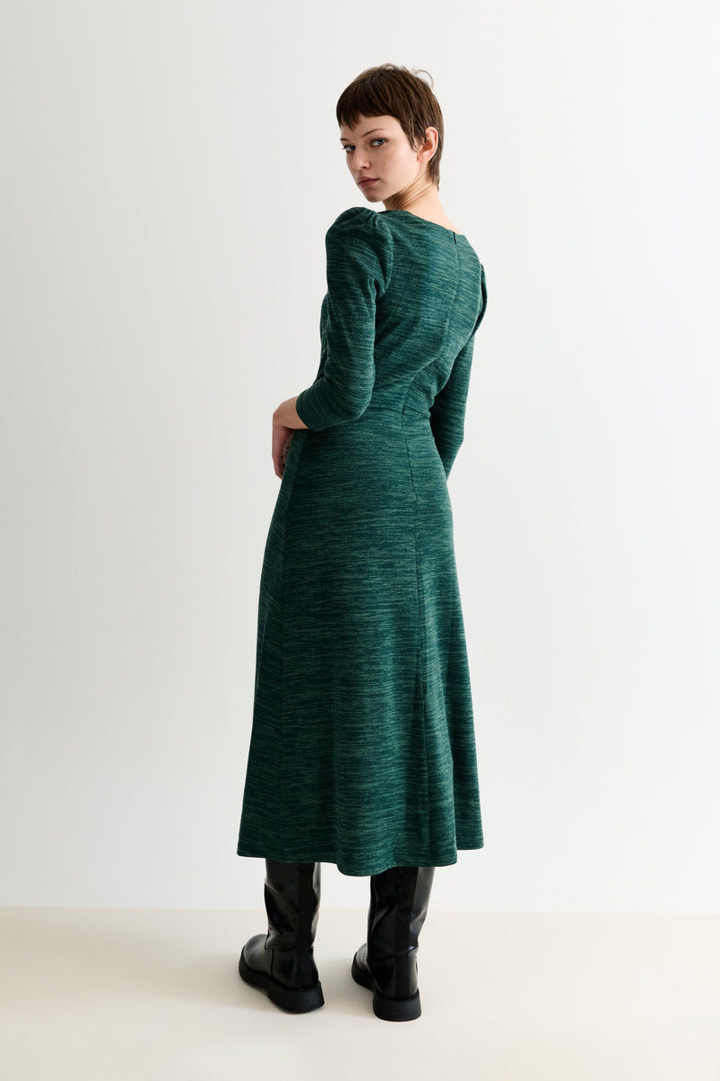 Ambrose Sustainable Marl Sweetheart Neck Midi Dress – Green