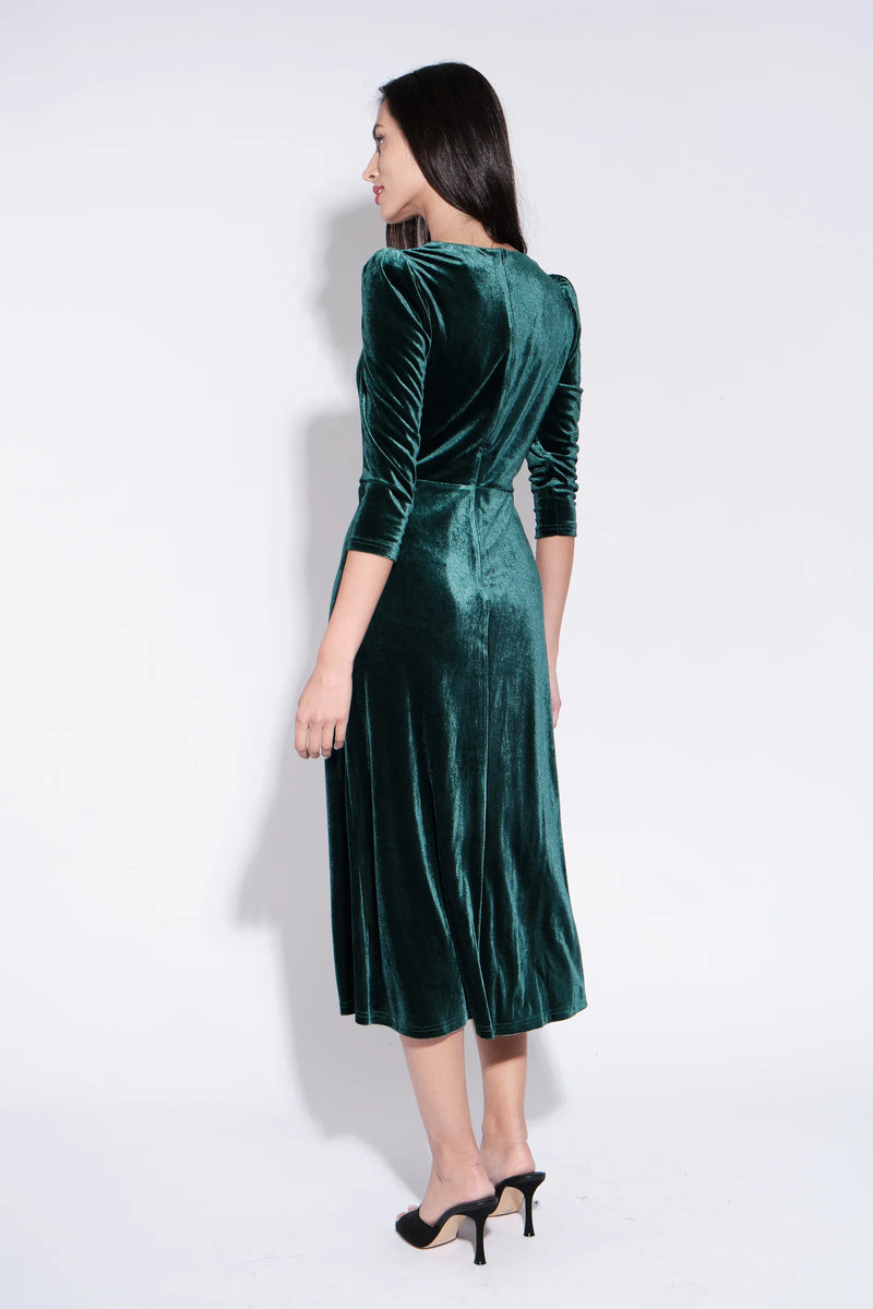 Ambrose Velvet Midi Dress in Green
