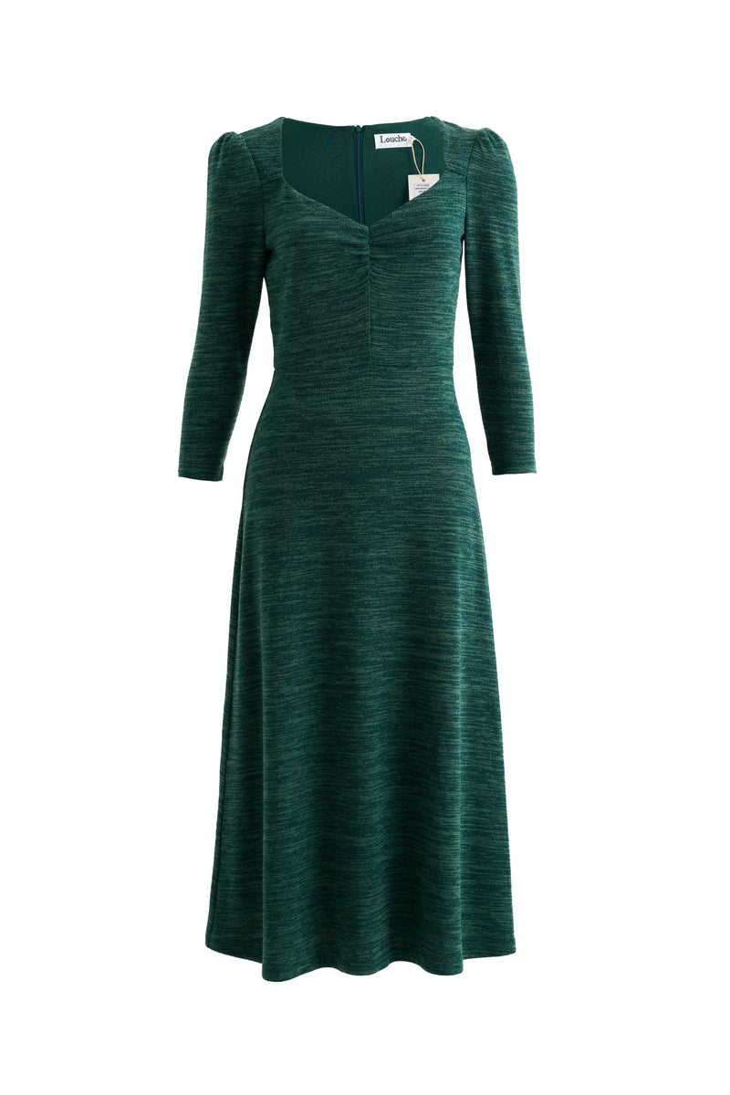 Ambrose Sustainable Marl Sweetheart Neck Midi Dress – Green