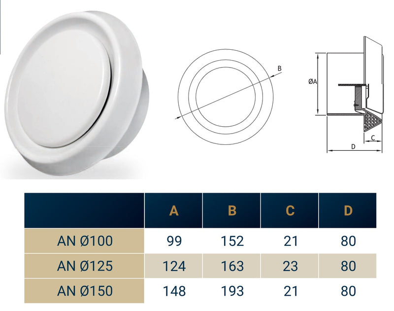 White ABS Extract Ceiling Valve 100mm