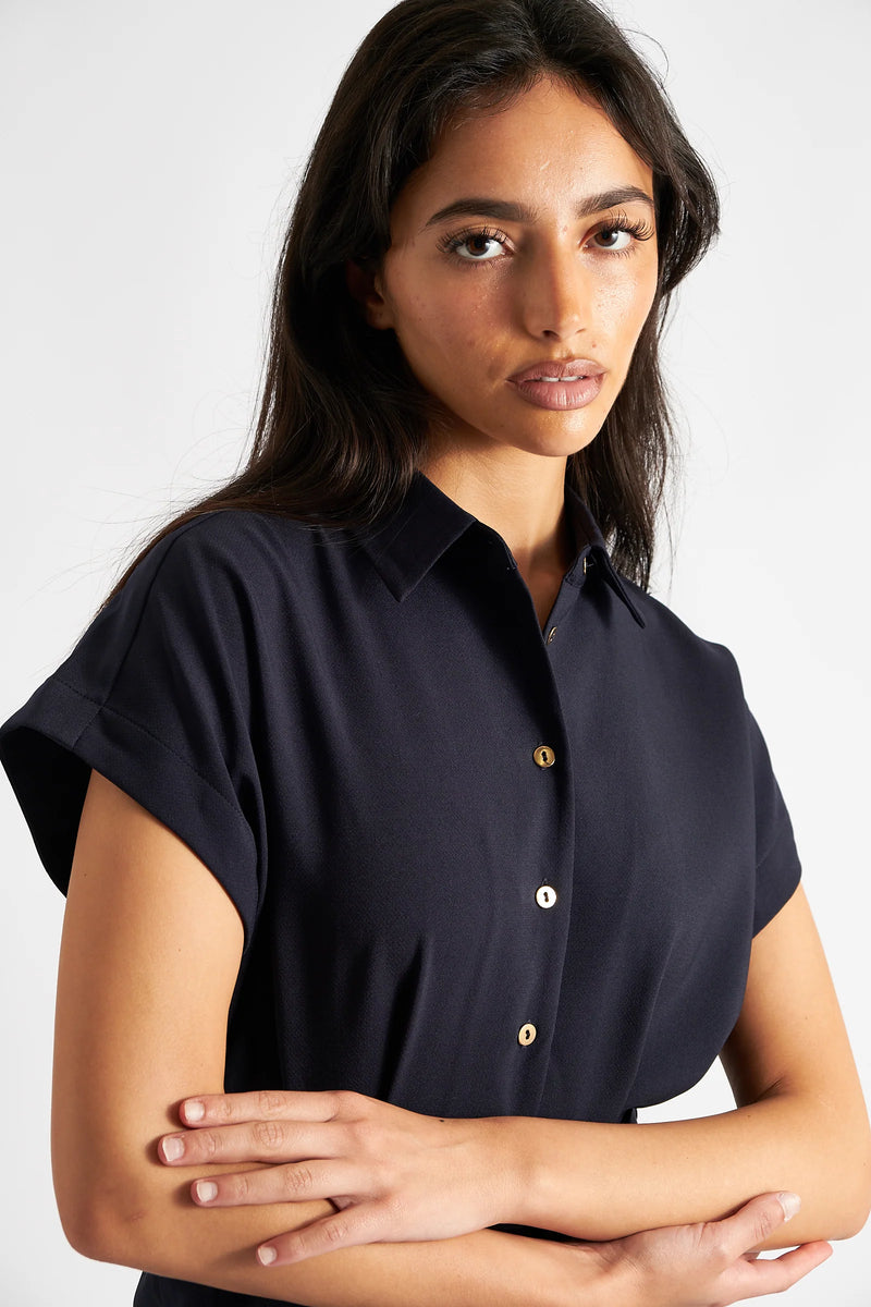 Angie Sustainable Satin Back Crepe Jumpsuit - Navy