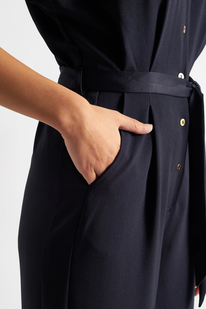 Angie Sustainable Satin Back Crepe Jumpsuit - Navy