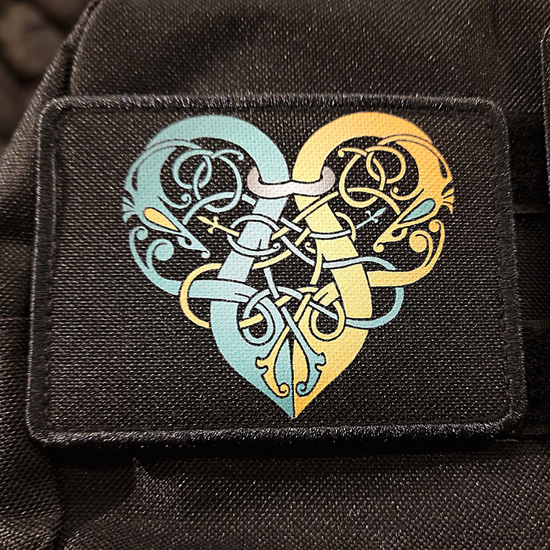 Turquoise & Yellow Viking Heart Velcro Patch