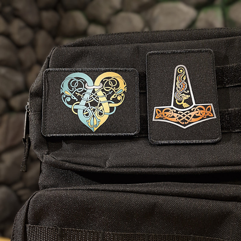 Turquoise & Yellow Viking Heart Velcro Patch