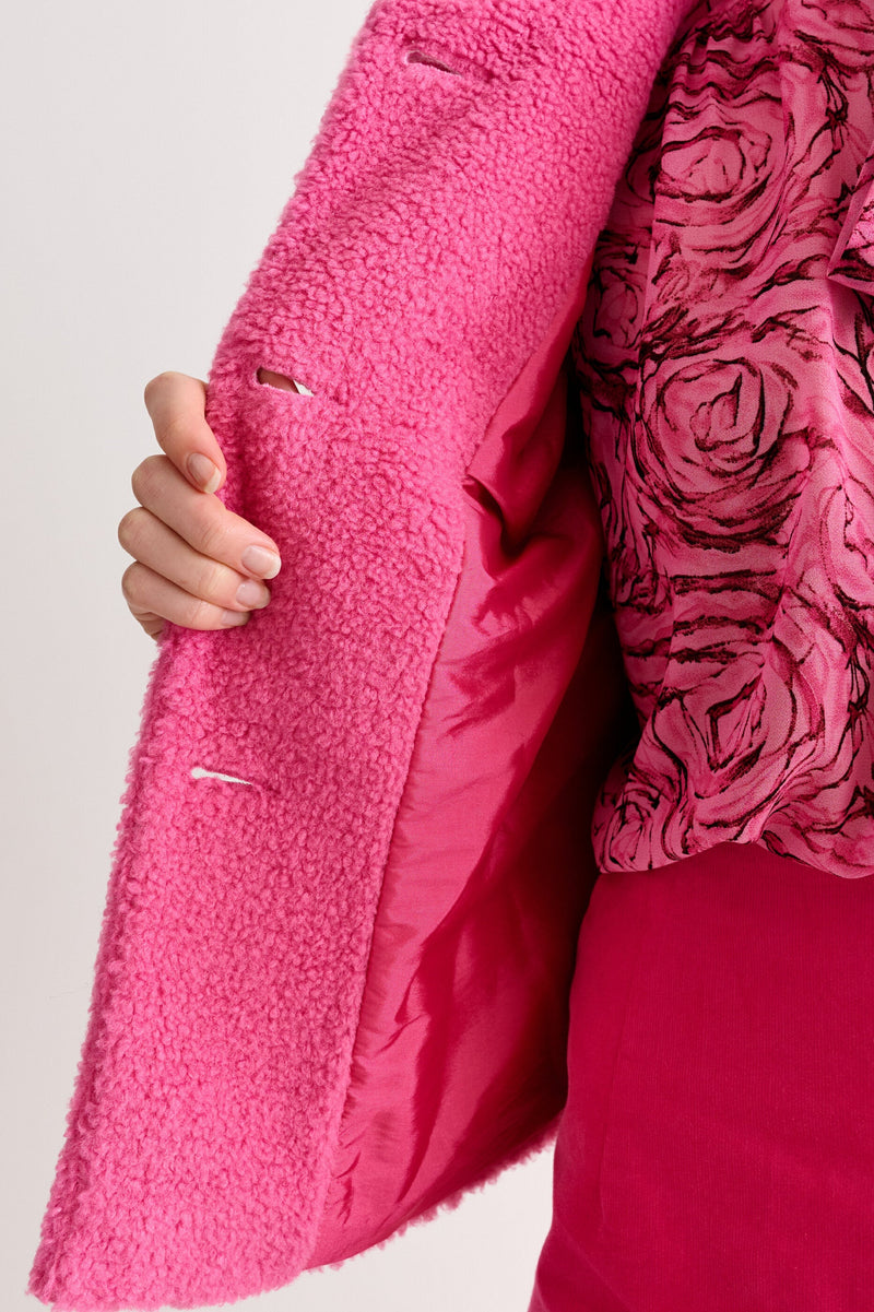 Apple Borg Faux Fur Collar Cropped Jacket – Pink