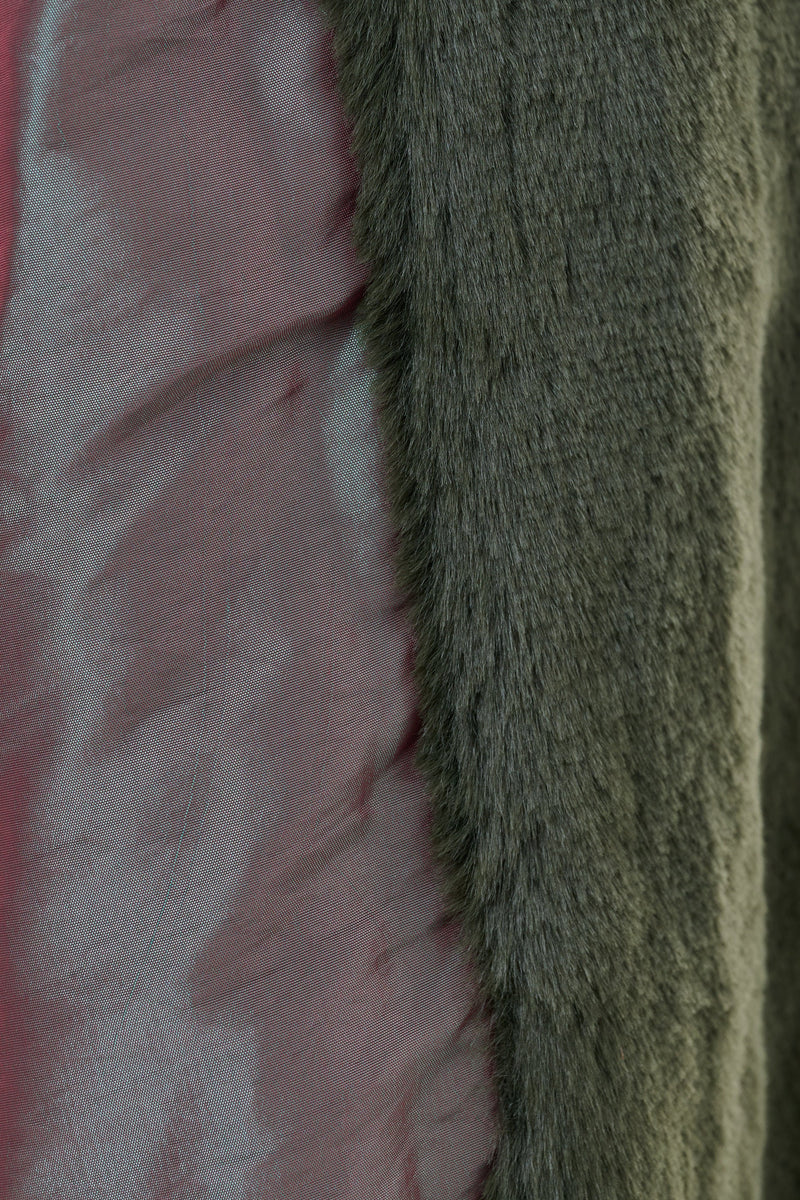 Arinette Faux Fur Tie Waist Coat - Khaki