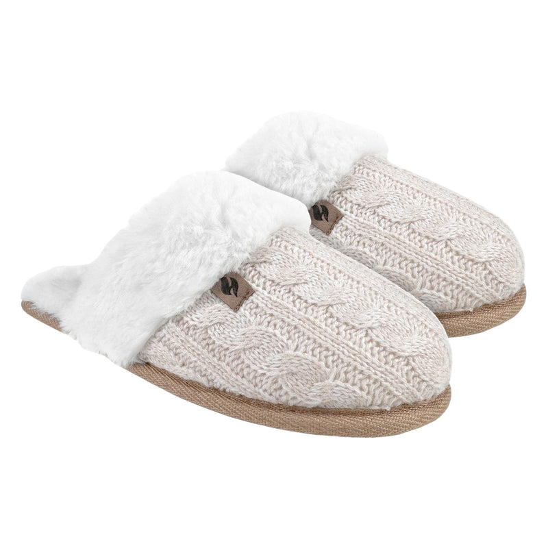Ladies Cable Knit Faux Fur Thermal Winter Slippers