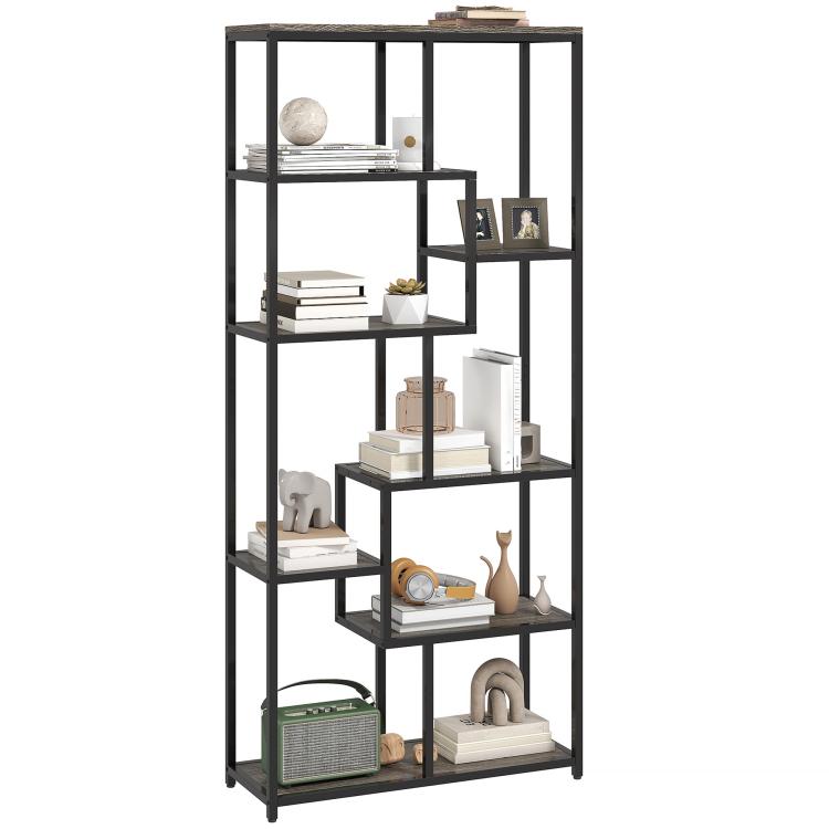 Seven-Tier Geometric Bookcase - Grey/Black