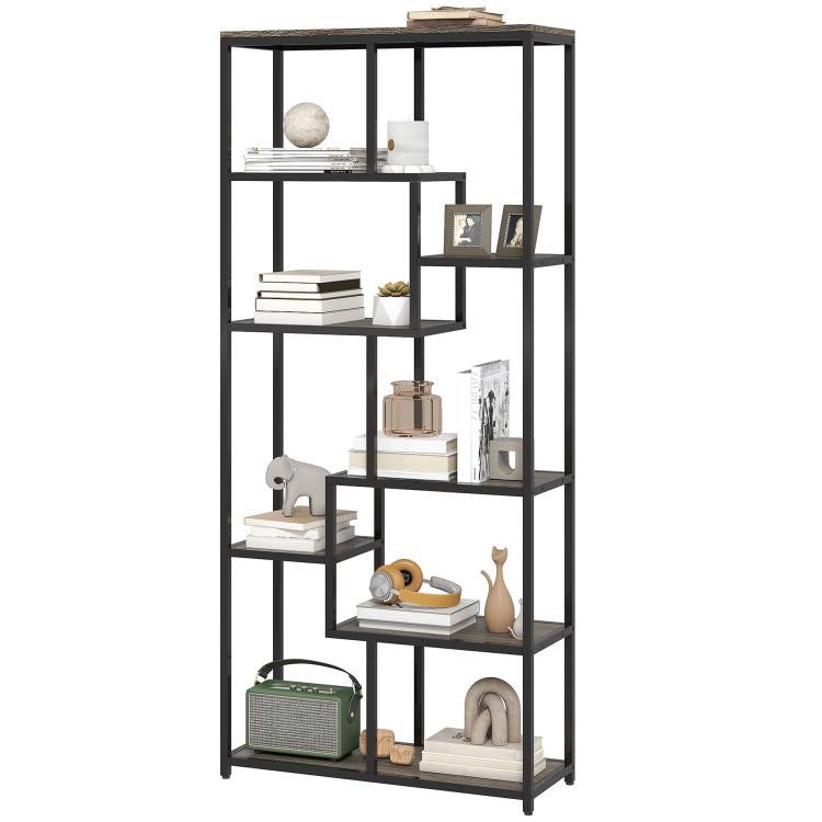 Seven-Tier Geometric Bookcase - Grey/Black