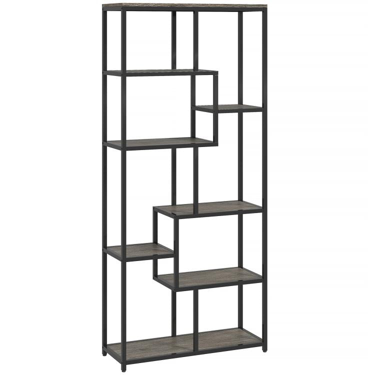 Seven-Tier Geometric Bookcase - Grey/Black